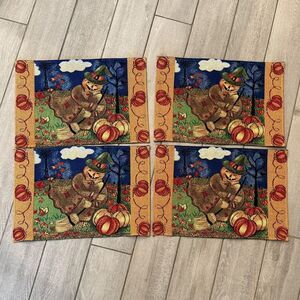 4 Vintage Scarecrow Tapestry Placemat Set Halloween Autumn